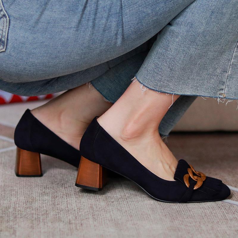 Size 33-43 New Arrived Women Real Leather High Heel Shoes for Women Fashion Square Toe Patent Leather Sheep Suede Pumps Footwear