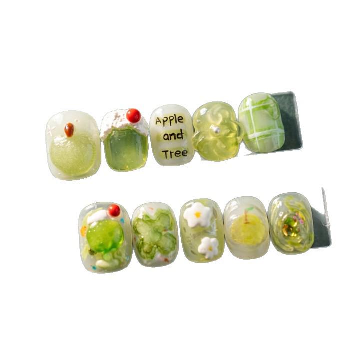 Creamy Green Apple Flower 3D Wearable Nail Art Stickers - Cute Summer Nail Design