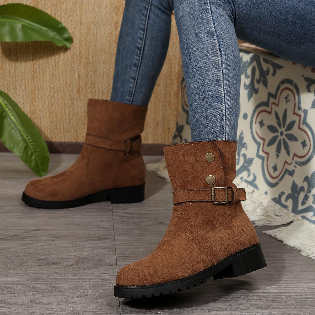 

Large size short boots women s new retro British style knight boots French medium tube women s boots 42 хаки