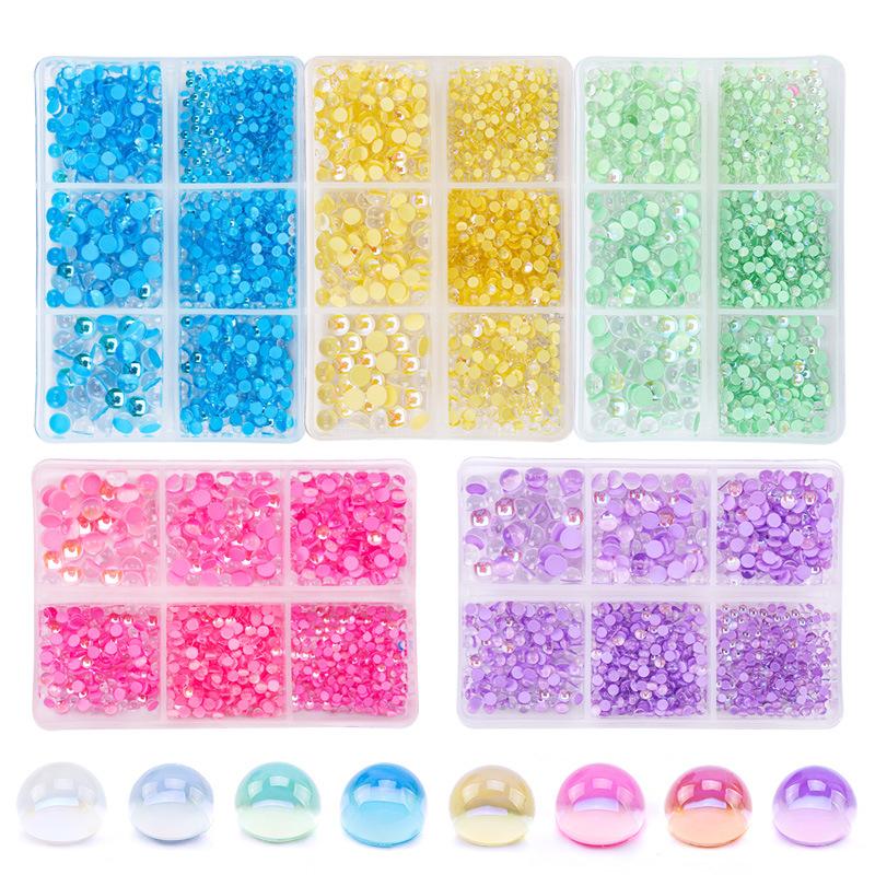 Colorful Mocha Jelly Nail Diamond Semicircular Flat Bottom Diamond Nail Art Rhinestone Jewelry Nail Sticker Diamond Set