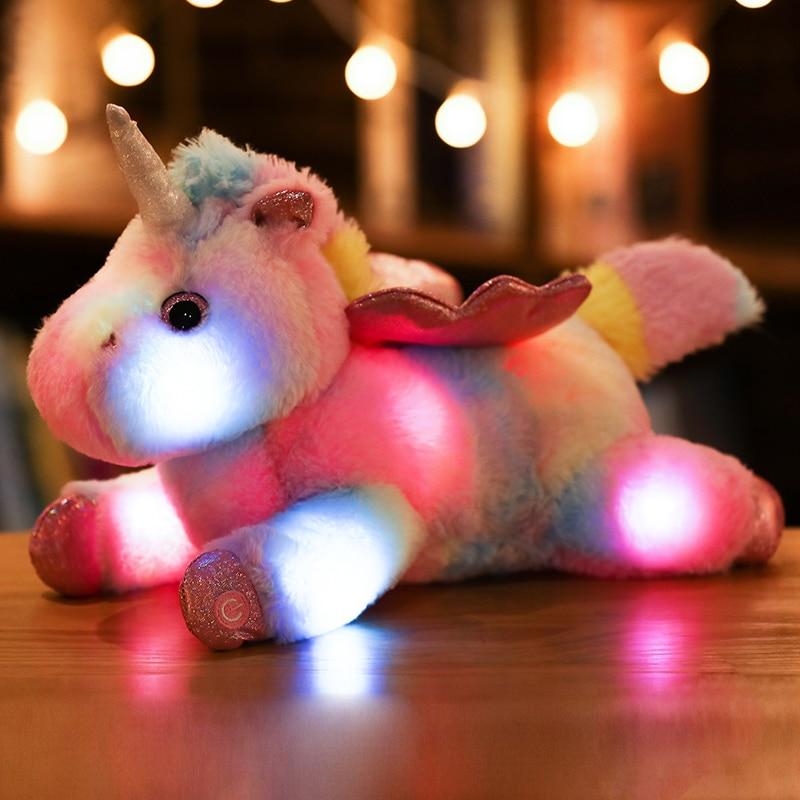 1pc 38cm Kawaii Lightning Unicorn Plush Toys Soft Stuffed Animal Colored Lights Unicorn Pillow Luminous Doll Children Girls Gift