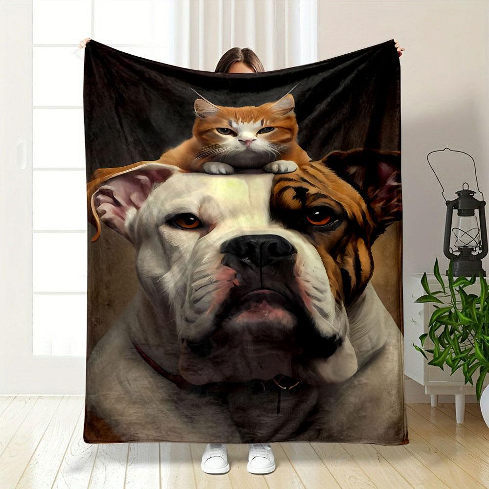 Bulldog Cat Blanket bedroom Blanket for Livingroom Couch lunch break Soft throw for Friend's festival Gift