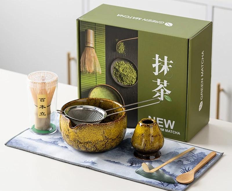 8pcs Large Matcha Bowl Set with Bamboo Whisk And Brush Japanese Style Tea Bowl for Matcha Lovers