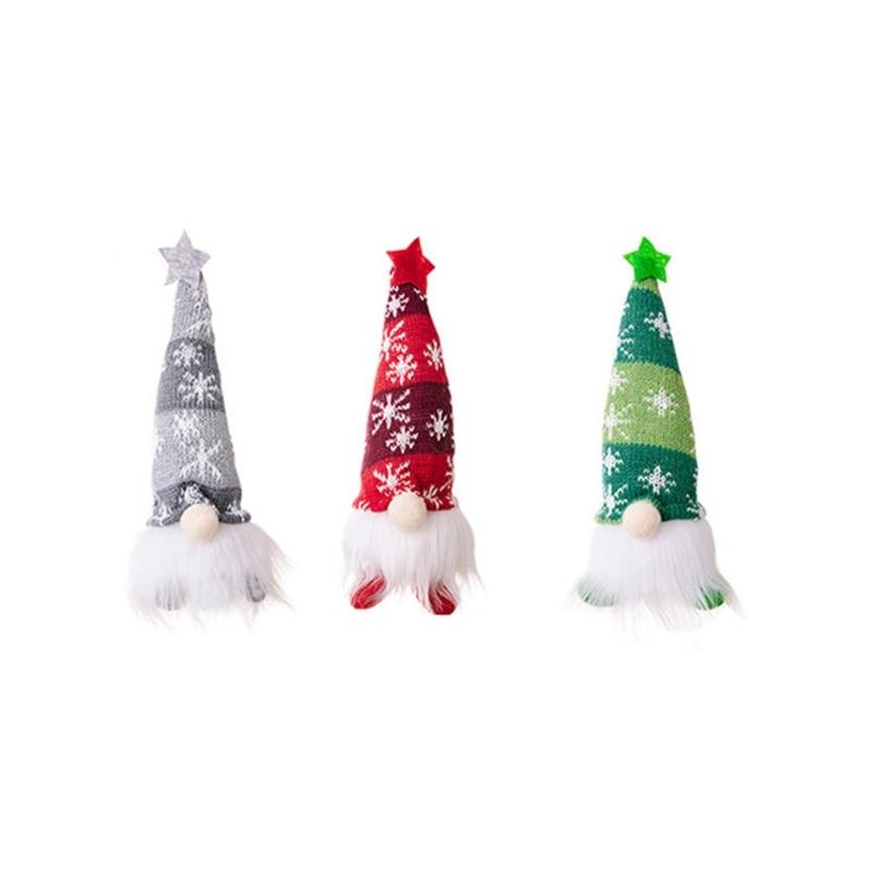 Festival Gnomes Santa Figurine with Soft Knitted Hat Long/Short Leg Warm LED Light Holiday Decoration for Christmas