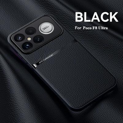 High End Luxury Business Lychee Texture Leather Phone Case for Xiaomi Poco F8 Ultra F8 Pro Car Magnetic Camera Protect Shockproof Bumper Cover