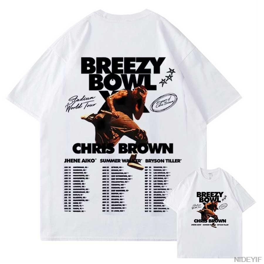 

Chris Brown Breezy Bowl XX Tour 2025 T shirt for Unisex Women Hiphop Streetwear Oversized Tops 100 Cotton TShirt CB18 S