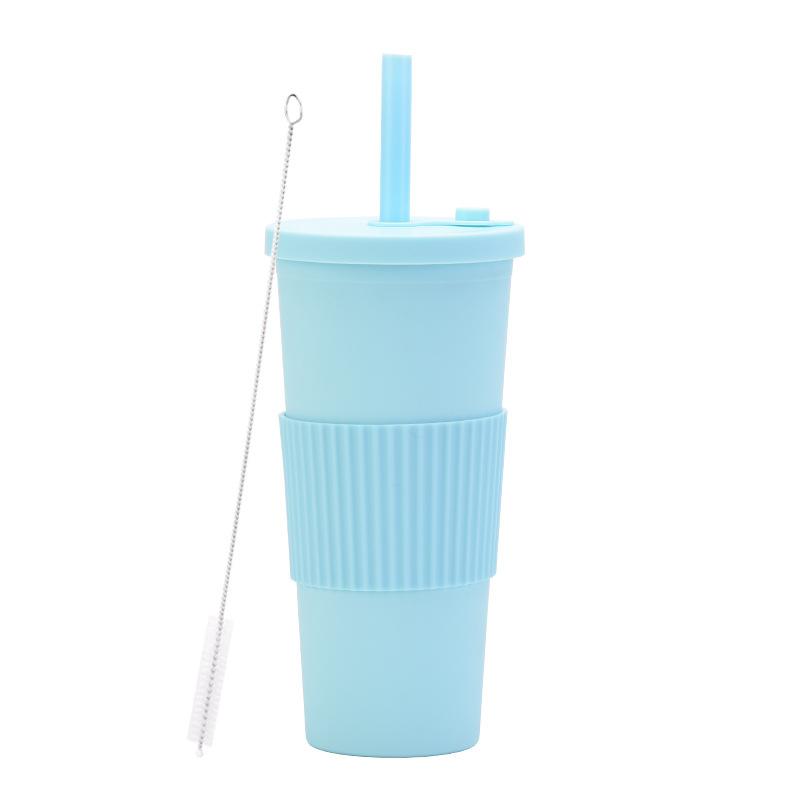 2025 Large Capacity Double Layer Plastic Cup Large Hole Straw Pearl Boba Milk Tea Cup Portable Outdoor Straw Cup