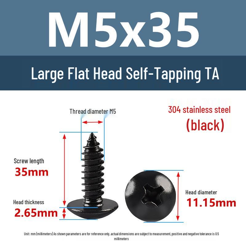 Yigu Black Zinc 304 Stainless Steel Phillips Large Flat Head Self-Tapping Screw