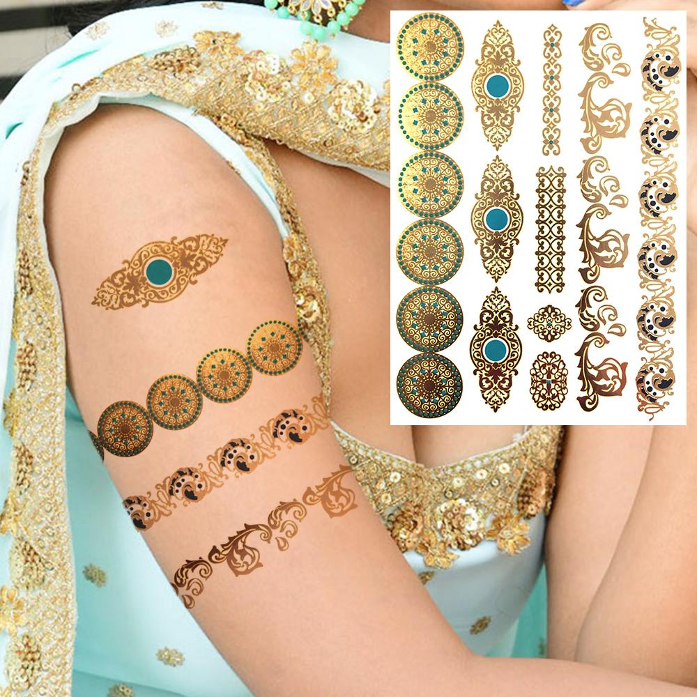 Golden Turtle Anchor Temporary Tattoo For Women Adult Realistic Compass Flower Fake Tattoo Sticker Washable Body Art Tatoo Decal