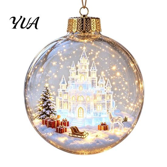 Christmas Gift Exchange Souvenirs Glowing Story Ornament, Mini Holiday Scene Light Up Ball Tree Hanging Ornaments Decoration, Acrylic Clear
