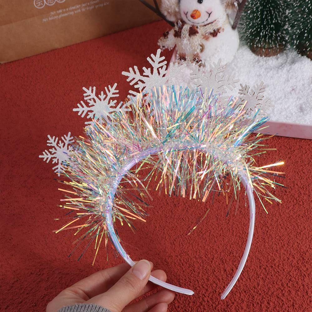 Sequin Christmas White Snowflake Headbands Wear-resistant Plastic Snowflake Headdress Non-slip Exquisite New Year Hair Hoop