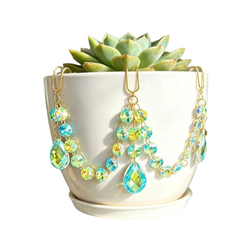 Reflective Crystal Sun Catcher AB Iridescent Rhinestone Plant Pot Decoration Garden