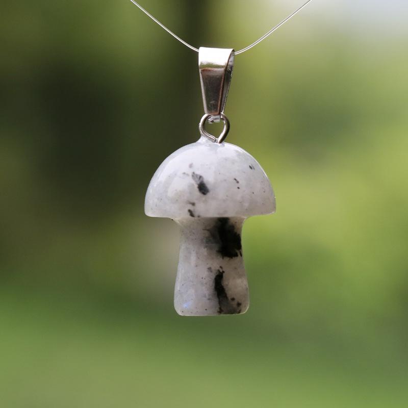 2cm Natural Crystal Jade & Pink Tiger Eye Mushroom Necklace Pendant