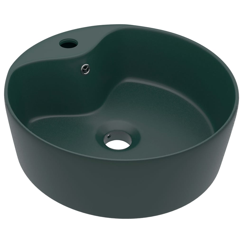 Luxury Wash Basin with Overflow Matte Dark Green 36 X 13 Cm Ceramic