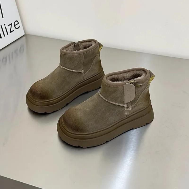Módní britské platformové sametové sněhule pro ženy, designérské dámské bavlněné boty s měkkou podrážkou, zimní móda Sualcat kotníkové boty dámské