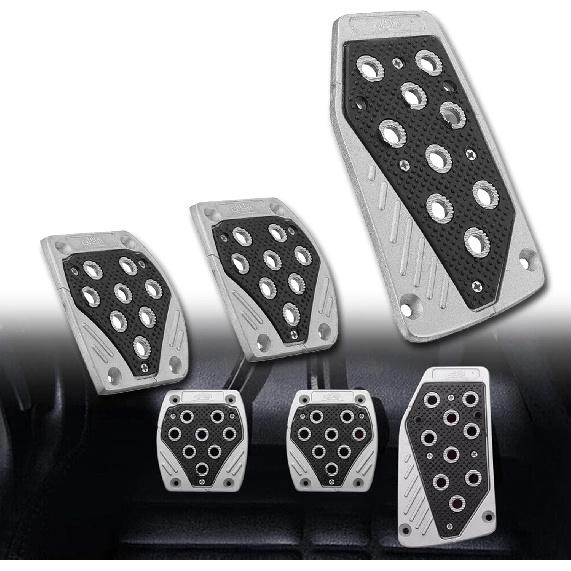3 Pack Car Pedal Pads Auto Racing Sport Gas Brake Clutch Pad Cover Brake Pad Cover Rest Plate Foot Pedals Kit, Silver with Black