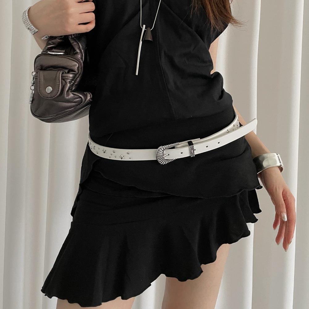 Trouser Decoration Star Rivet Waist Belt Punk Style PU Leather Waistbands Y2K Wide Belt  Gift