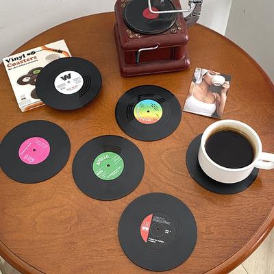 2/4/6/12pcs Retro Vinyl Record Cup Coaster Anti-slip Coffee Coasters Heat Resistant Music Drink Mug Mat Table Placemat Decor