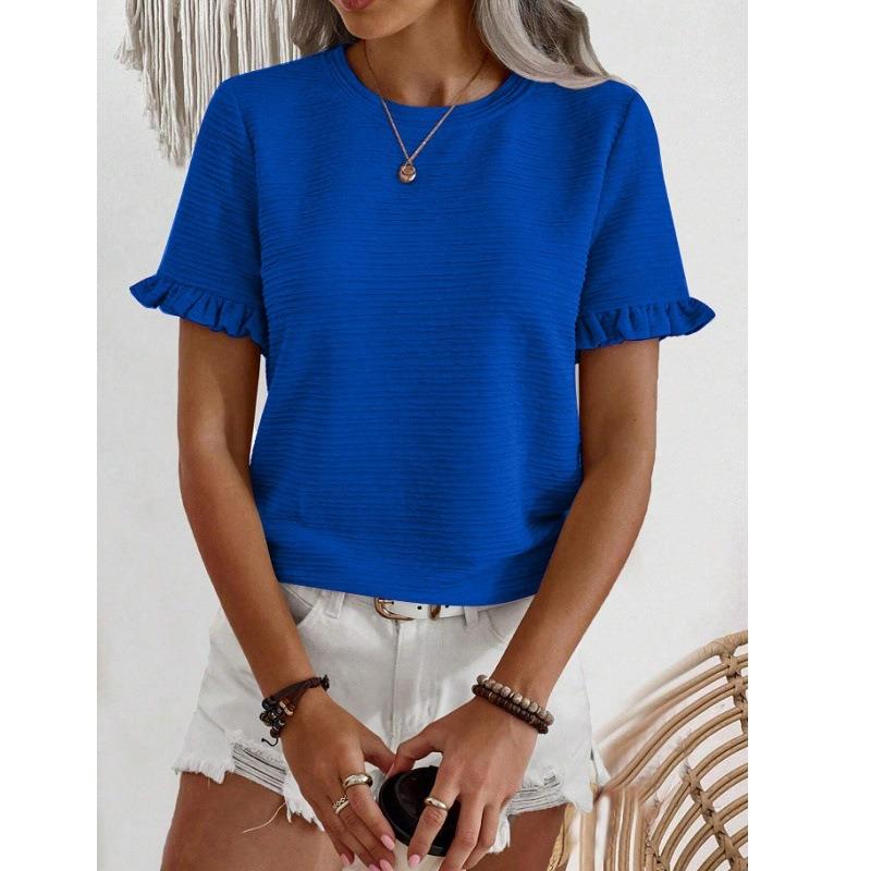 

GMXIA Women s Fashion Casual Leisure Summer Solid Color Print Short Sleeve O-Neck Blouses & Shirts XXL синий
