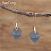 Raw Natural Stone Green Blue Purple Fluorite Gold Hook Teardrop Dangle Earrings Women Minimalist Gemstone Jewelry