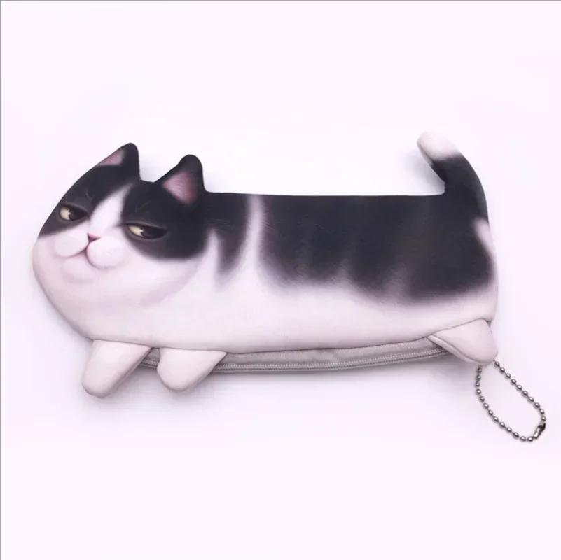

3D Simulate Cat Pencil Bag 22.5*11 Large Capacity Lovely Cartoon Pen Cases Receive Bags Schoolgirl Cloth Art School Stationery