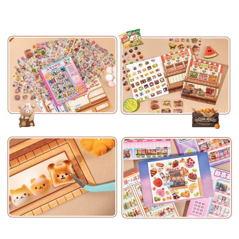 Cartoon 3D House Scene Sticker Miniature Simulated Store Scene Sticker for Scrapbooking Journal Notebook Photo Album