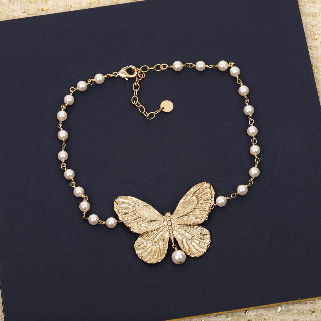 

Новый Горячий Бренд Винтажное Женское Ожерелье Роскошные Ювелирные Изделия Для Женщин Подарок Мода Дизайнерский Кулон Типа Бабочка Жемчужная Цепочка Чокер