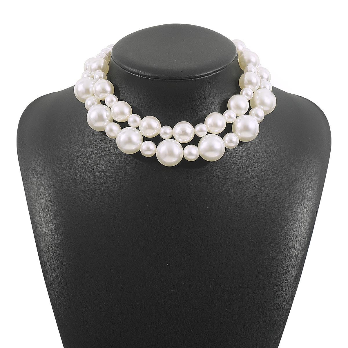 

N11940 European and American ZA new exaggerated necklace women, French retro fashion lazy pearl stacked necklace set перлинний