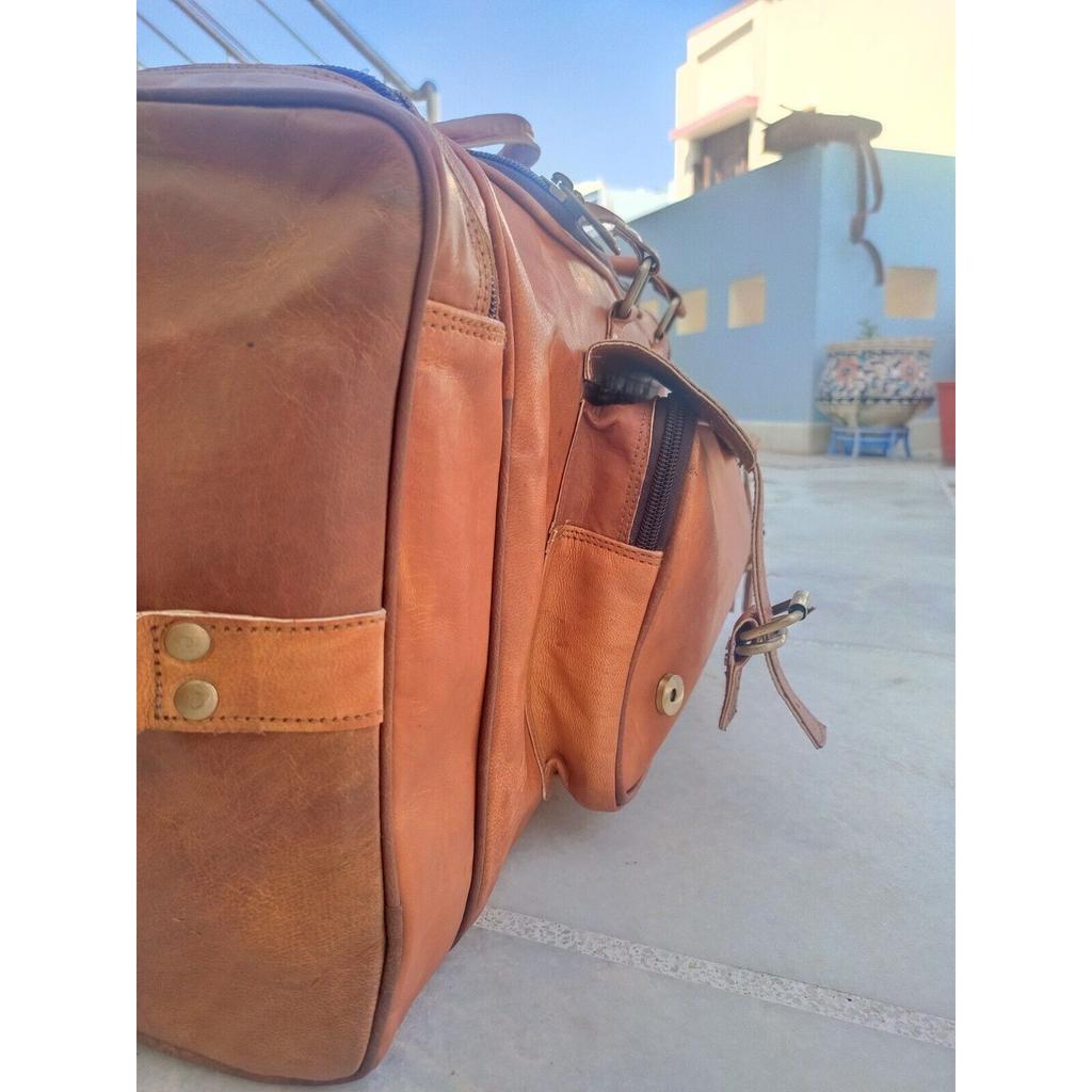 Vintage Travel Men's Genuine Handmade Brown Goat Leather Overnight Weekender Bag