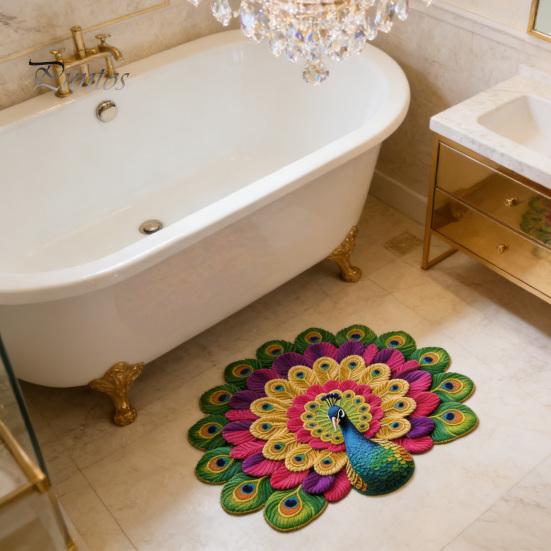 High-density Woven Mat Floor 3D Peacock Print Soft Non-Slip Decorative Rug Colorful Home Living Room Bedroom Doorway Easy Clean Carpet Artistic