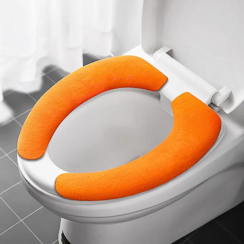 2Pc/set Universal Toilet Seat Cover Soft WC Paste Toilet Sticky Seat Pad Washable Bathroom Warmer Seat Lid Cover Pad Cushion