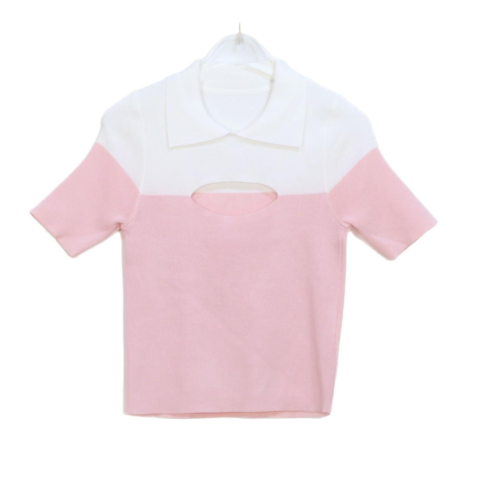 

Design Sense Women s Summer Color Block Ice Silk Knitwear – Lightweight, Slim Fit, Short Sleeve, Hollow Out Top L