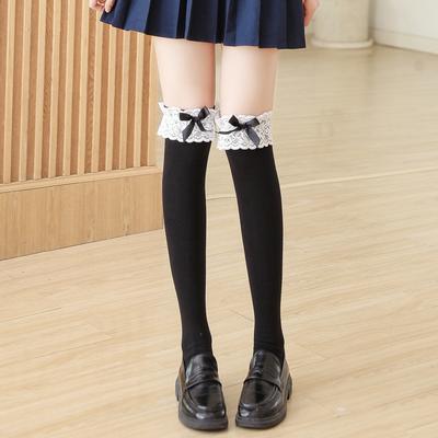 Thigh-high Stockings, Lace Trim for Slimming, Bow Knee-high Stockings, Lolita Thigh-high Stockings for Beautiful Legs