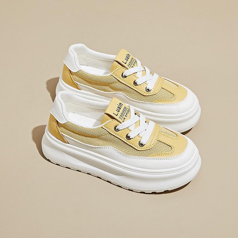 New Summer White Shoes for Female Students Breathable Thick Sole Height-enhancing Casual Street Clapper Shoes