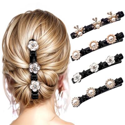 ANNA CREATIONS 4 Pcs Dual Hair Clip for Women and Girls, Stylish Design with Rhinestone and Pearl, Strong Hold Hair Claw Clip, Non-Slip Thick and Th
