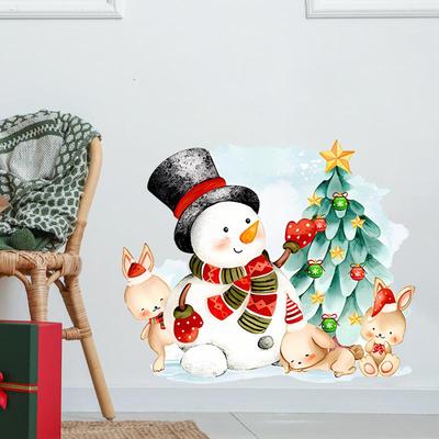 Purple Merry Christmas Snowman Wall & Door Sticker - Festive Decoration for Bedroom & Living Room