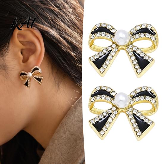 Versatile Alloy Ear Studs 1 Pair Sparkly Rhinestone Bow Knot Stud Earrings for Women, Faux Pearl Minimalist Ribbon Earrings, Statement Cubic Zirconia
