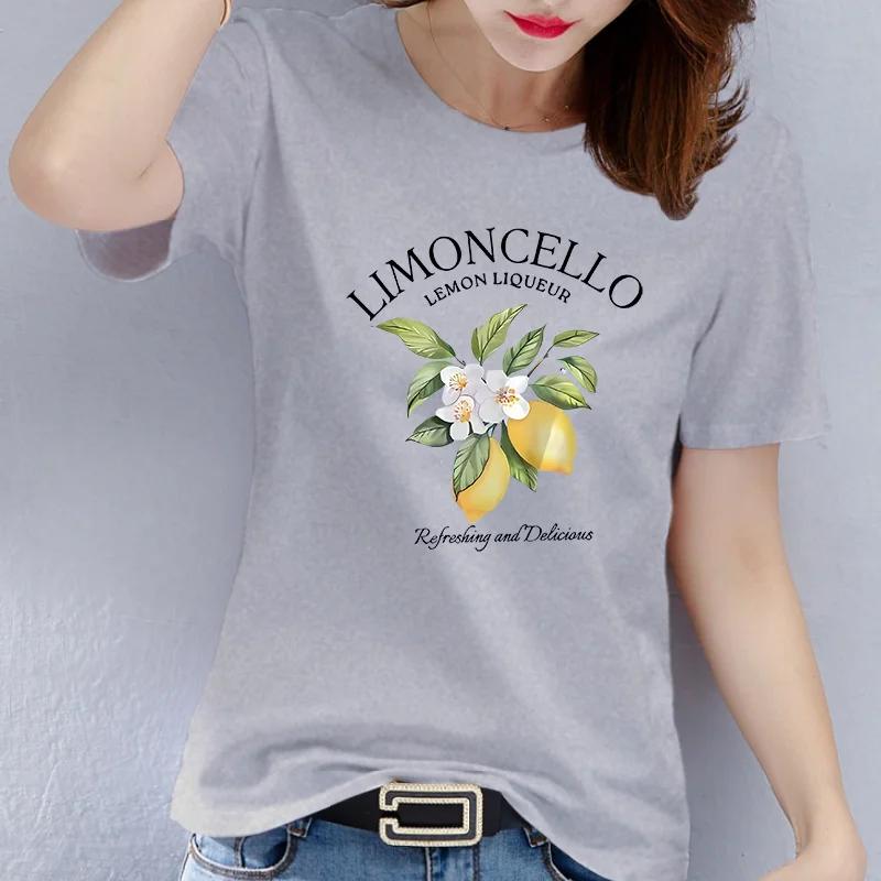 

Summer Short Sleeved Round Neck Women Tshirt Cute Lemon Pattern Printed Tshirt Cotton Vintage Graphic T Shirts Female Clothing 2XL