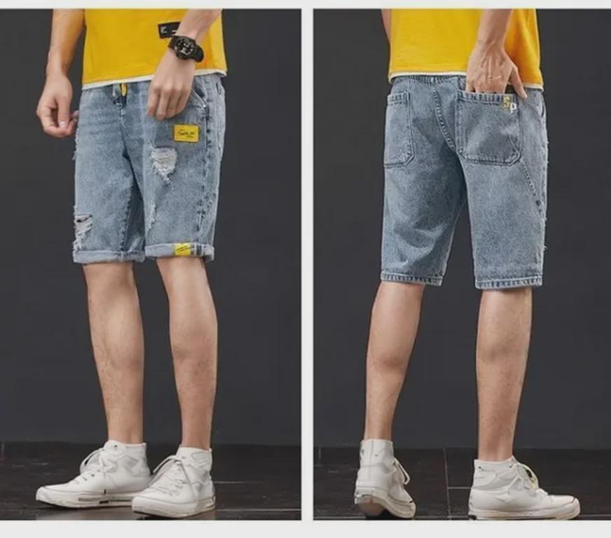 Boys' Slim Fit Light Blue Ripped Denim Shorts with Whisker Print