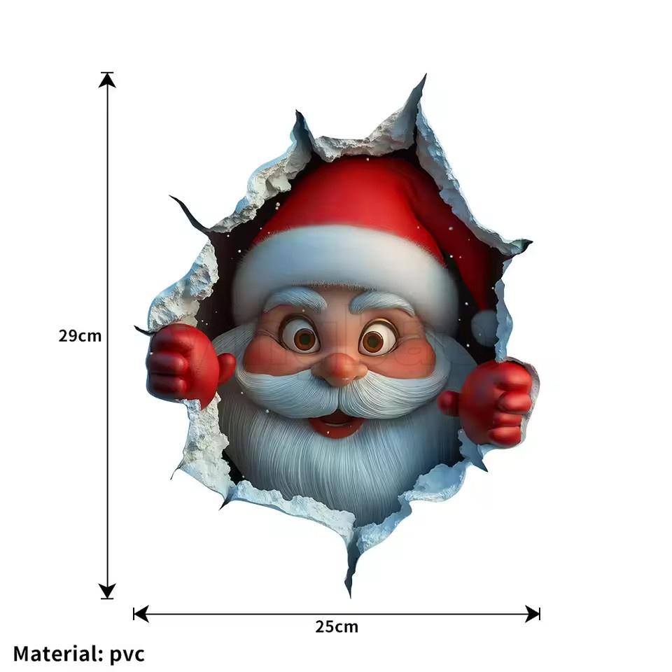 1-3pcs 3D Santa Claus Wall Stickers Removable Window Toilet Wall Decals Art Decor for Xmas Home Living Room Party Supplies