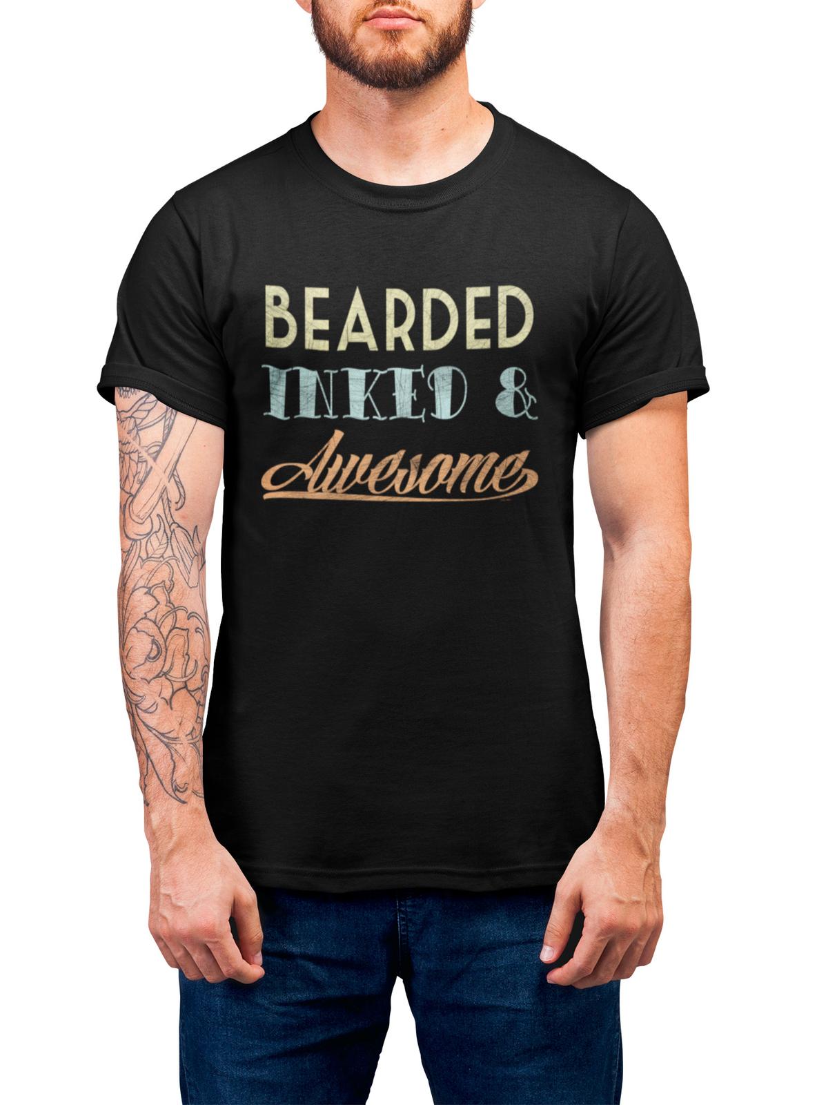 Mens Tattoo T-Shirt Mens Womens Tees Top Bearded Inked Awesome Beard Dad Birthday Christmas M
