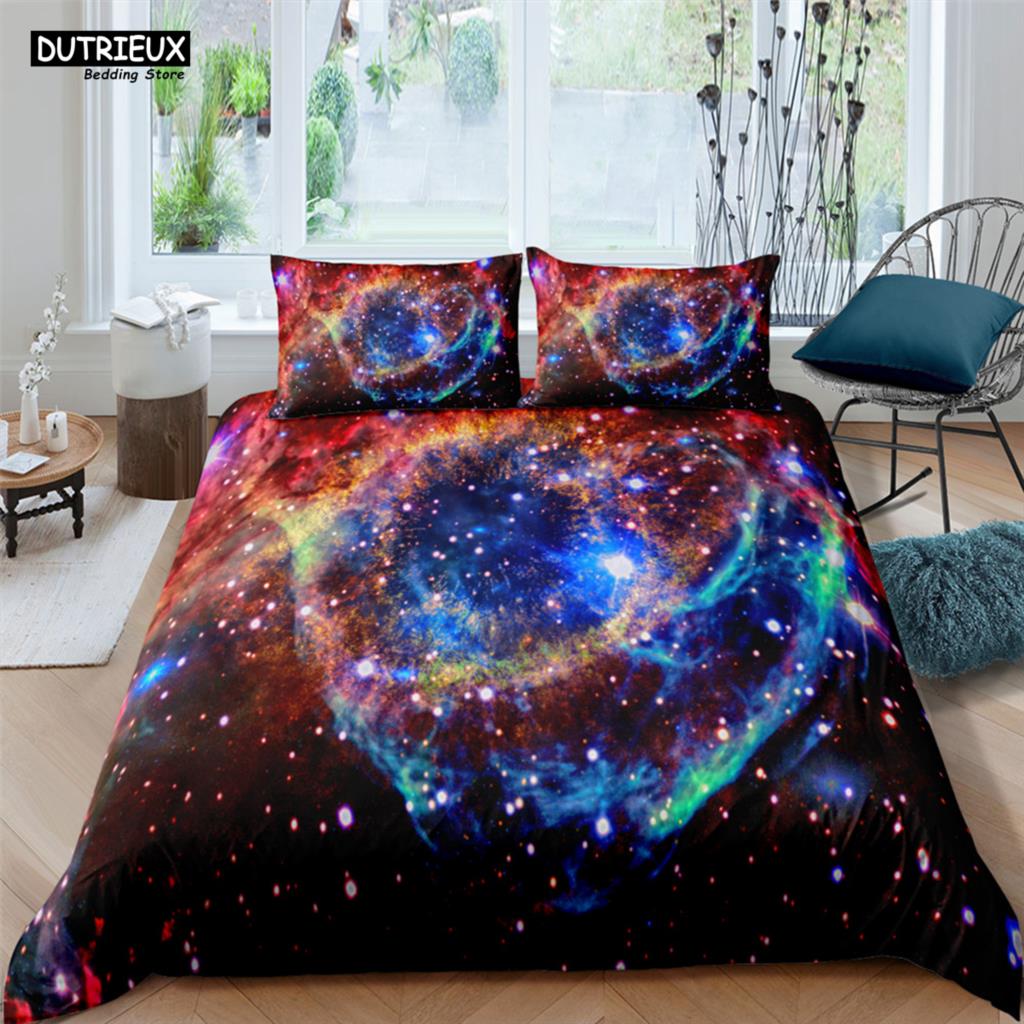 Cosmic Milky Way Print Polyester Bedding Sets Child Kids Covers Boys Bed Linen Set For Teens King Size Bedding Set
