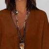 Long Sleeve Women Shirt V Neck Side Split Hem Pullover Tops Loose Fit Solid Color Summer Daily Wear