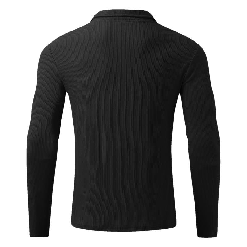 Men Long Sleeve Zipper Stand Collar Striped Thick Casual Polo Shirt