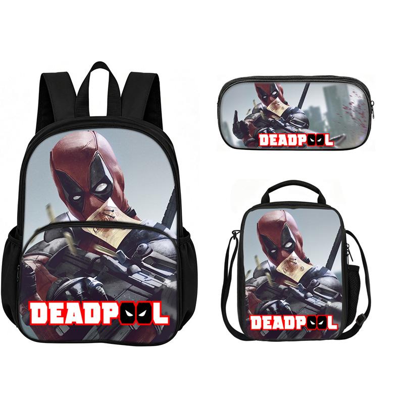 Deadpool  School 3Pcs Set with Front Pocket Backpack+lunch Bags+Pencil Bag Fashion Schoolbag Backpack Trend Kids Gift