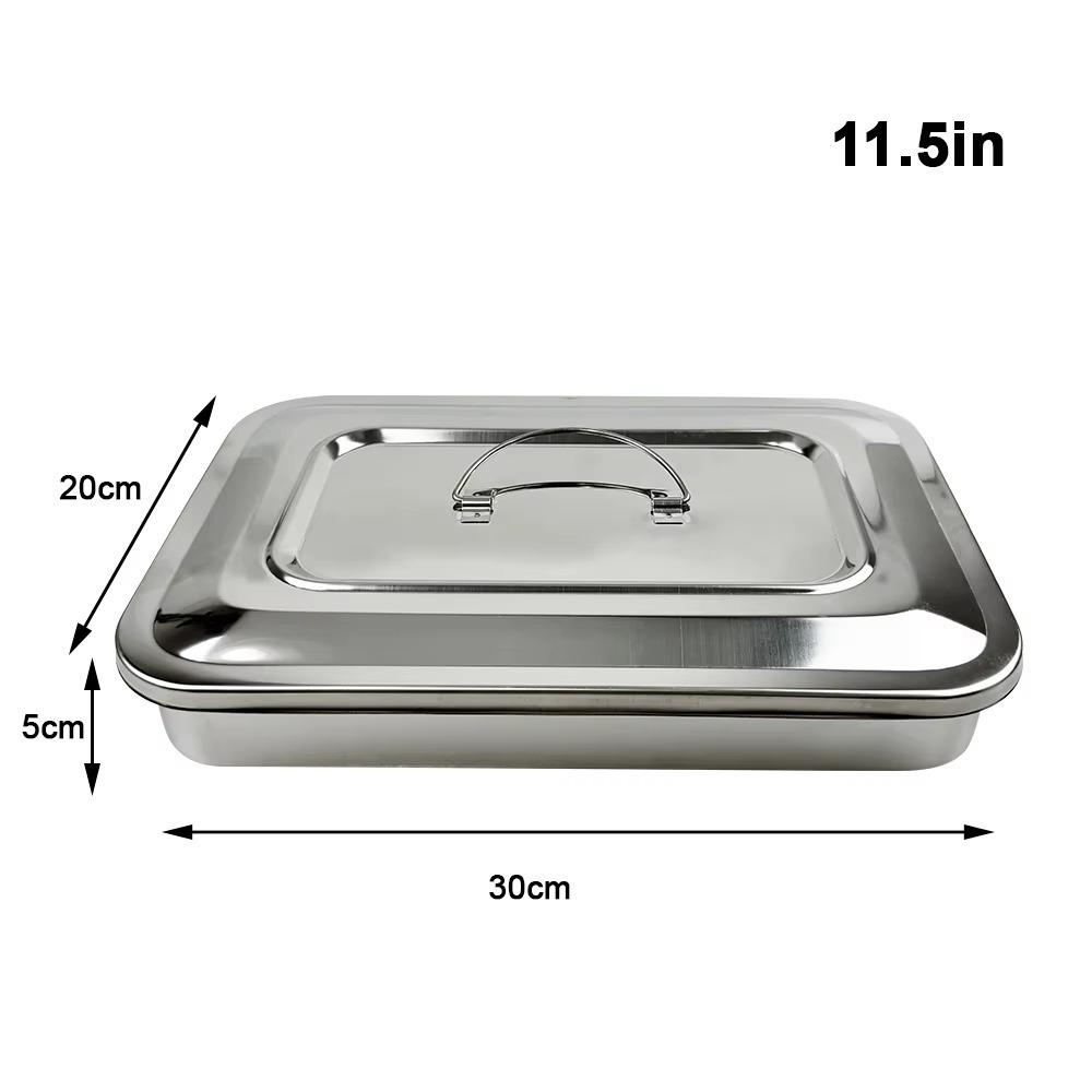 New Stainless Steel Dental Instruments Tray With Lid Silver Storage Box Rectangular Disinfection Box