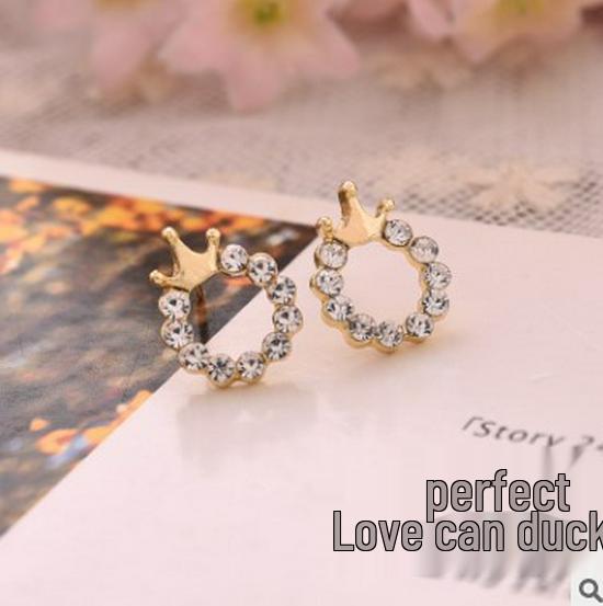 S925 Silver Needle Rhinestone Crown Earrings - Stylish Korean Fashion for Women