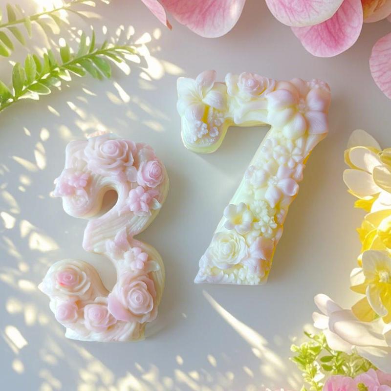 DIY Digital Shape 2 3 7 9 Silicone Candle Mold Lily Peony Rose Flower Number Plaster Molds Arabic Number Resin Decoration Mould