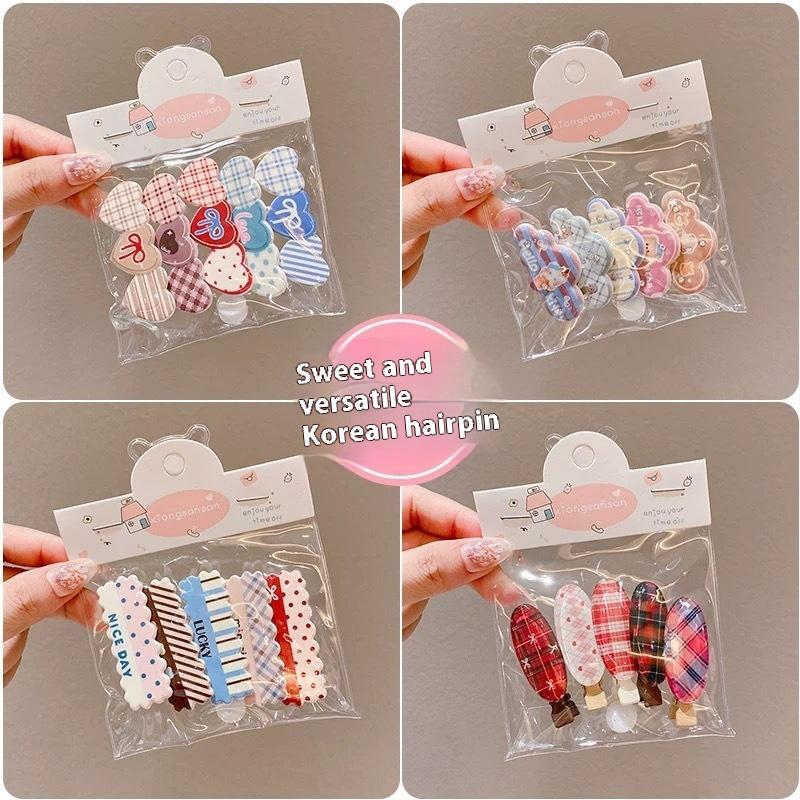 5Pcs Clip-On Seamless Hair Clip Cute Heart-Shaped Sweet Hair Accessories For Women Fashionable Hairpin Fragile Hair Clip