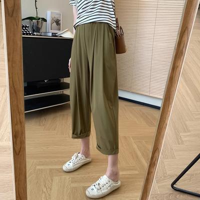 High-waisted Straight Harem Pants for Women In Summer Thin Loose Drooping Pear-shaped Body Eight-point Wide-leg Casual Pants New